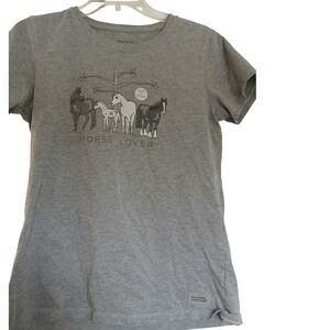 Life Is Good Womens Crusher T Shirt Horse Lover Graphic Grey Size Medium
